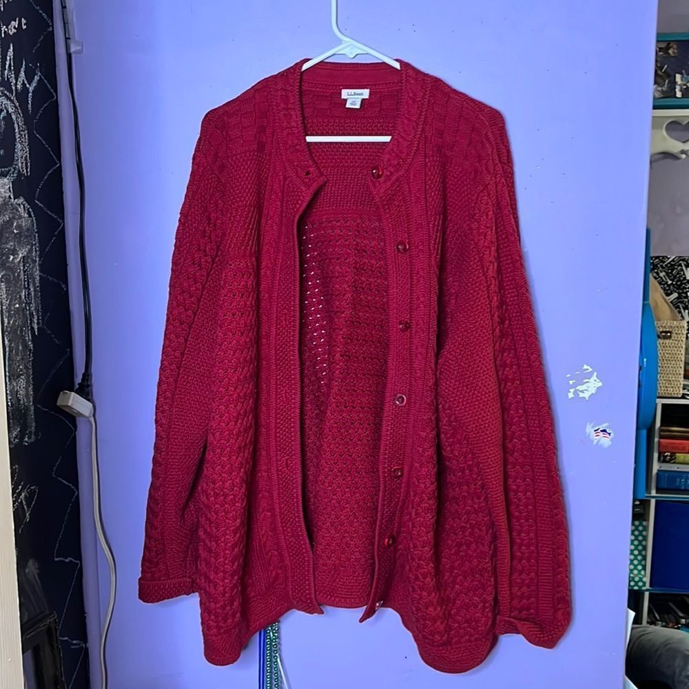 LL Bean Red‎ Cardigan Sweater